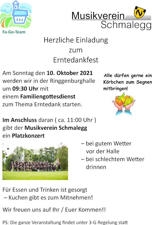 Plakat Herzliche Einladung zum Erntedankfest 2021